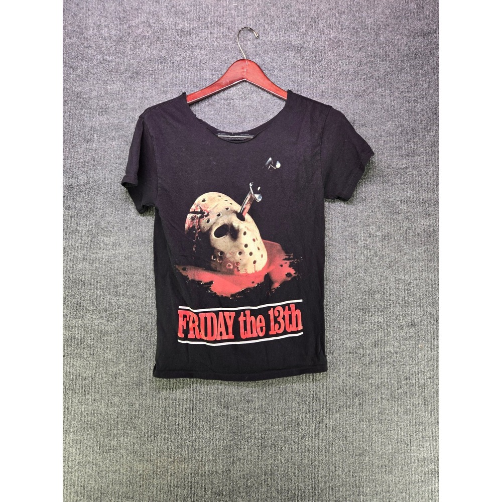 Friday the 13th Womens Small Jason Voorhees Hockey Mask Graphic Tee Black